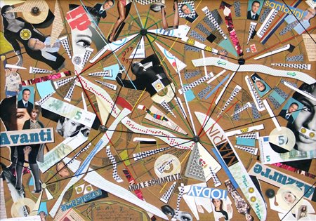 DI SANDRO Ermanno, Caos Moderno-2: Spazio prospettico "dinamico" deformato con 6 forze centripete-centrifughe in punti casuali