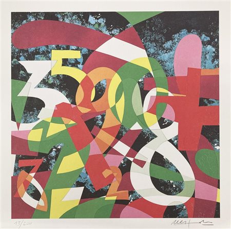 Ugo Nespolo INTRECCI litografia su carta acquerello, cm 48x48; es. 13/200...