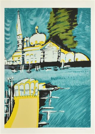 Remo Brindisi ISOLA S. GIORGIO MAGGIORE serigrafia su carta, cm 70x50; es....
