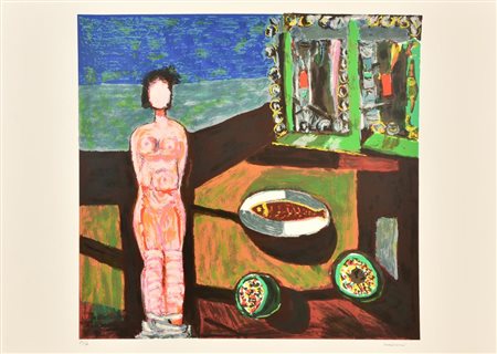 Bruno Cassinari NATURA MORTA CON NUDO serigrafia su carta Fabriano, cm 50x70;...