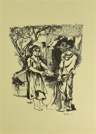 Renato Guttuso SCENA CONTADINA riproduzione fotolitografica su carta, cm...