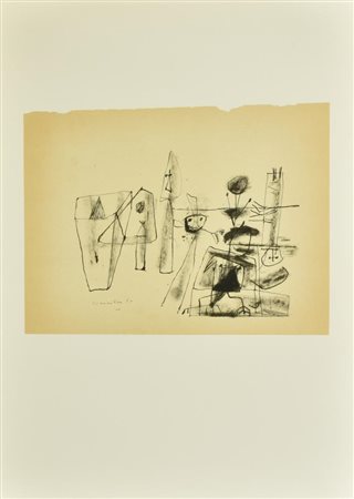 D'apres Corneille IN UN' ESPOSIZIONE litografia su carta, cm 52x37 firma e...