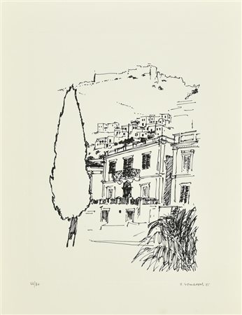 Ugo Tomassoli NOTE DI VIAGGIO incisione su carta, battuta cm 33x24, su foglio...