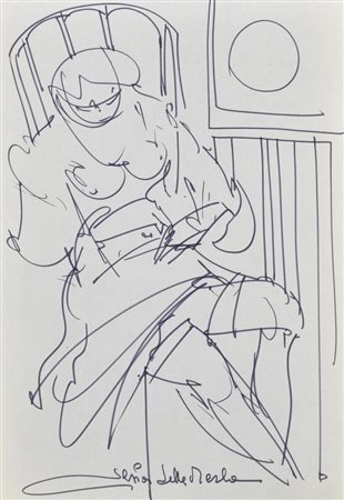 Gianni Sesia della Merla NUDO SEDUTO pennarello su carta, cm 30x21 firma sul...