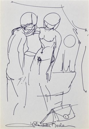 Gianni Sesia della Merla LA COPPIA pennarello su carta, cm 30x21 firma sul...