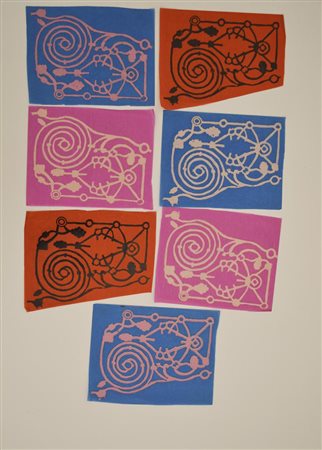 Ignoto COMPOSIZIONE lotto di 7 tempere su carta velina, cm 25x19 (7)