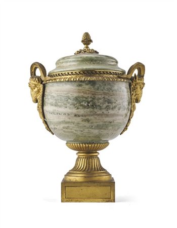 Bruciaprofumo biansato con coperchio in marmo verde svedese con applicazioni in