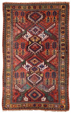 Tappeto Sumak, Caucaso, fine secolo XIX. Decoro cosiddetto a "draghi" raffigura