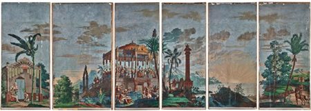 Manifattura Dufour, secolo XIX. Gruppo di dodici pannelli policromi in papier p