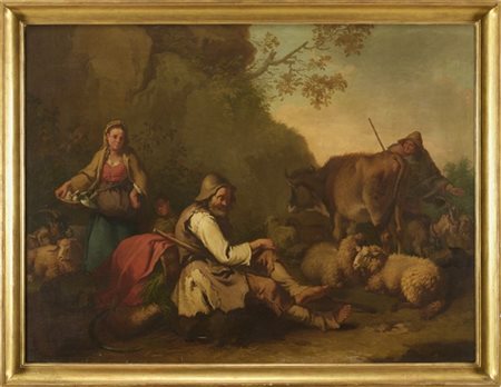 Francesco Londonio "Pastori con mucche, montoni, capre e colombi"
olio su tela (