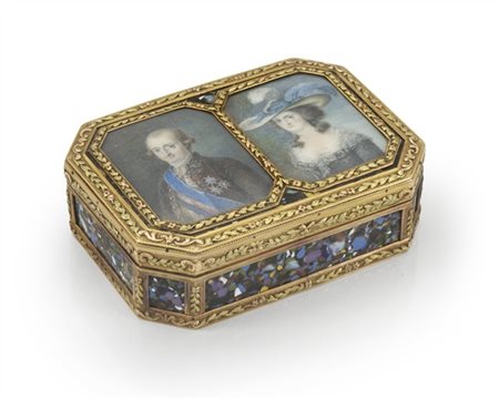 Jean-François Delanoy, Parigi, 1785. Snuff box ottagonale "à cage" in oro a tre