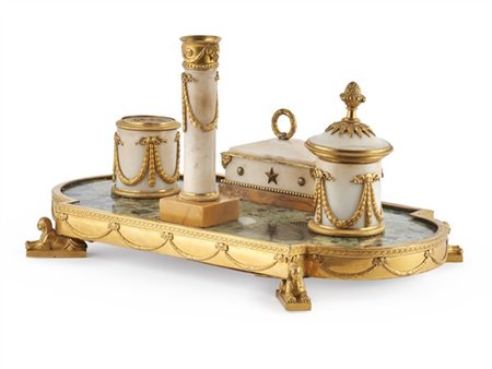 Luigi Valadier (attr) Roma, 1780 circa. Calamaio di forma sagomata in marmo bia