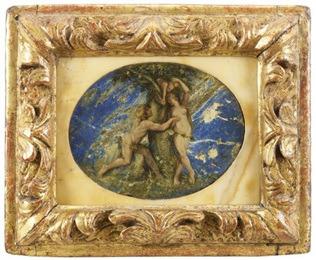 GIUSEPPE CESARI (attr.)

"Adamo ed Eva"
olio su lapislazzuli ovale in un passe-p