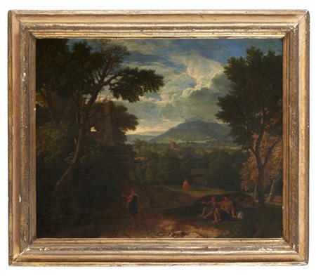 FRANCISQUE MILLET (attr.)

"Paesaggio con un pastore che indica la strada a due