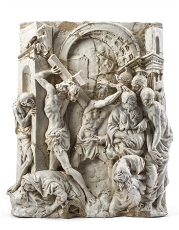 Artista plastico nord europeo. "La via verso il Golgota" antico pannello in mai