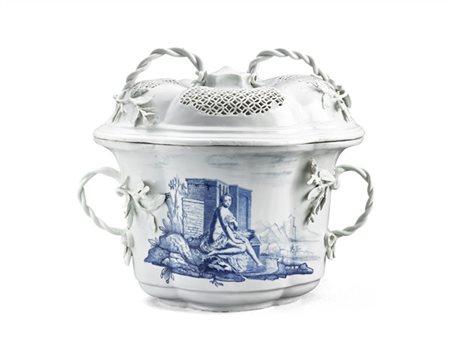 Manifattura Ginori, Doccia, 1745 circa. Pot-pourri biansato con coperchio in po