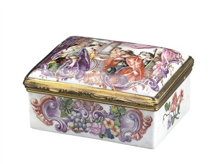 Manifattura Ginori, Doccia, 1750 circa. Snuff box in porcellana dipinta in poli