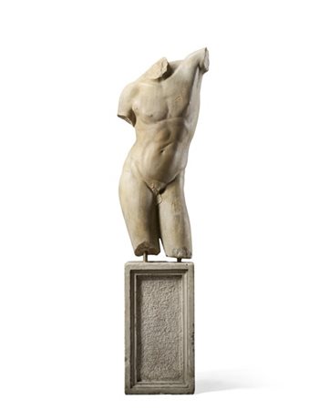 Torso in marmo in stile classico dal bronzo raffigurante Apollo Sauroktonos di