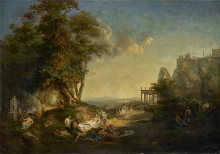 Maestro di inizio secolo XIX

"Capriccio romano con Baccanali" 
olio su tela (c
