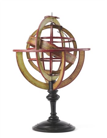 Delamarche. 
Sfera armillare in legno e carta su piedistallo tornito ed ebanizz