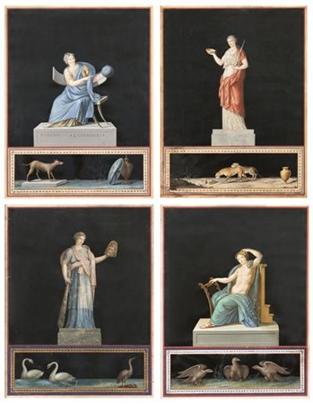 Michelangelo Maestri (attr). Gruppo di quattro gouaches raffiguranti le Muse gr