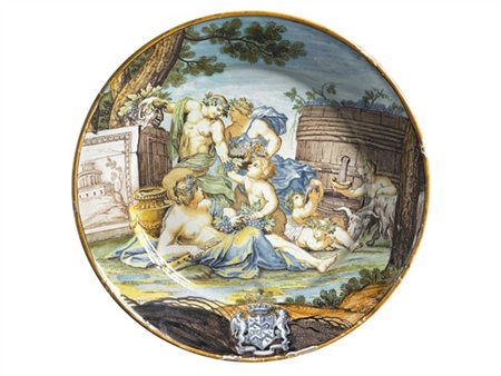 Manifattura di Bartolomeo Terchi, Siena, secolo XVIII. Piatto circolare in maio