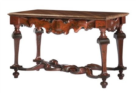 Tavolo da centro in legno laccato rosso ruggine