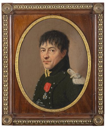 Maestro francese del secolo XIX. Ritratto di ufficiale e consorte, coppia di ol