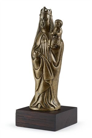 Arte fiamminga, secolo XV. "Madonna col Bambino", scultura in ottone a tutto to