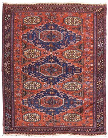 Tappeto Sumak, Caucaso, fine secolo XIX. Decoro con tre medaglioni romboidali a