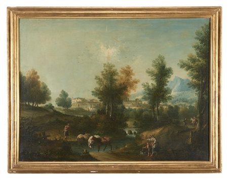 ANTONIO DIZIANI "Paesaggio fluviale con pastore e armenti"
olio su tela (cm 76,5