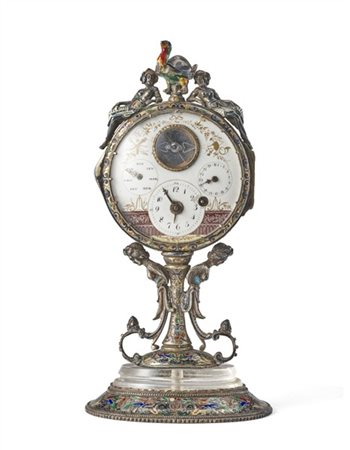 Ambito di Hermann Böhm.
Orologio a ostensorio in argento e smalti con piedistal