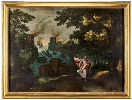 Scuola fiamminga della metà del secolo XVII

"Biante in fuga da Priene"
olio su