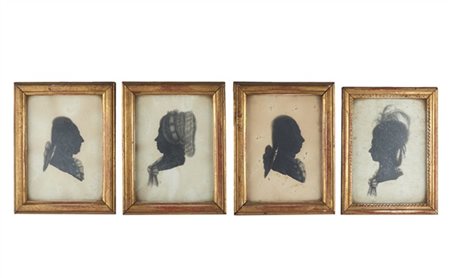 Arte del secolo XIX. Gruppo di quattro diverse tecniche miste su carta raffigur