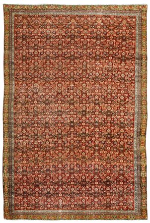 Tappeto Senneh, Persia, seconda metà del secolo XIX. Decoro Herati su fondo ros