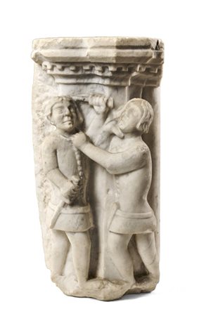 Scultore del secolo XVI. Frammento architettonico in marmo raffigurante figure