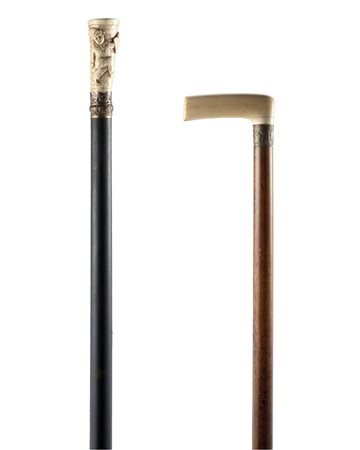 Arte del secolo XIX. Lotto composto da due bastoni da passeggio con prese in av