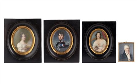 Arte del secolo XIX. Lotto composto da quattro miniature su avorio di cui due o