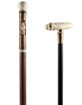 Arte del secolo XIX. Lotto per bevitori composto da due bastoni animati con cav