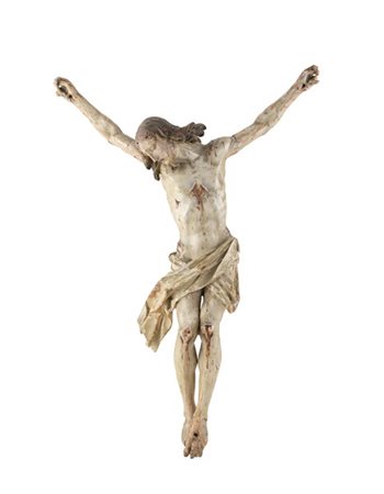 Arte del secolo XVIII. Cristo crocifisso, scultura in legno intagliato, dipinto