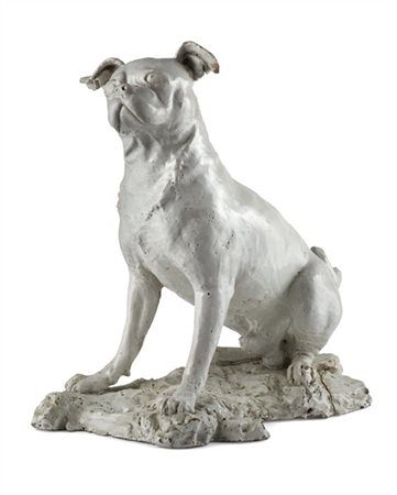 Manifattura di fine secolo XIX. Figura di carlino in maiolica bianca, raffigura