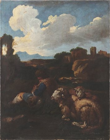 Seguace di Rosa da Tivoli del secolo XVII

"Paesaggio con pastore e armenti"
ol