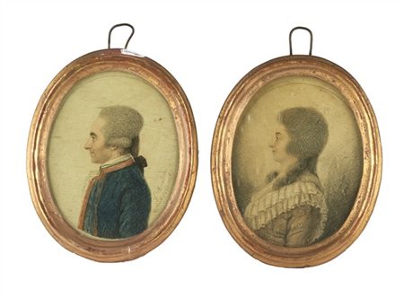 DAVID BOUDON Coppia di miniature "Ritratto di gentiluomo e gentildonna"
tecnica