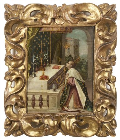 Scuola del secolo XVI

"San Ludovico di Tolosa (d'Angiò)"
olio su rame (cm 26x2