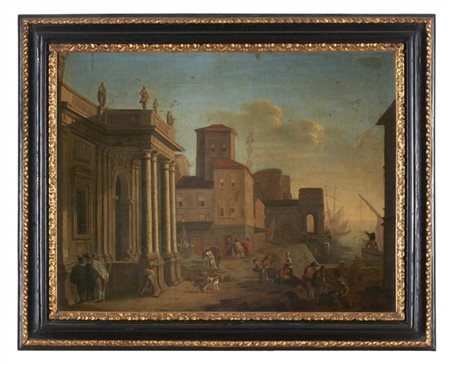 Maestro della seconda metà del secolo XVII

"Scena di strada presso un porto"
o