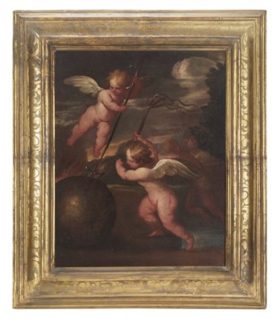 Scuola del secolo XVIII

"Allegoria con due putti"
olio su tela (cm 71x56)
poss