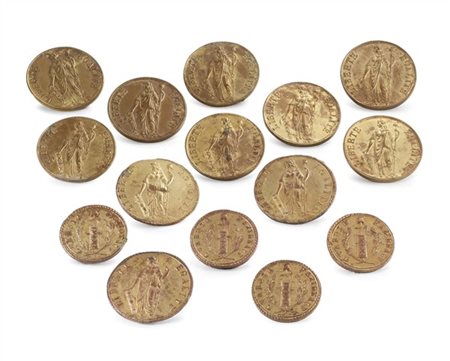 Repubblica Cisalpina, fine secolo XVIII. Lotto composto da quindici bottoni dor