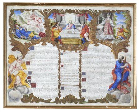 Ignoto italiano del secolo XVII. Miniatura su pergamena da un messale riccament