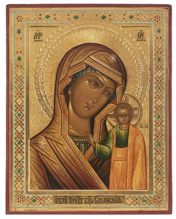 Arte russa, secolo XIX. Scuola di Palek. Icona a tempera e oro su tavola raffig