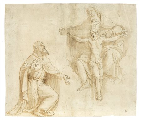 GIULIO ROMANO "Sant'Agostino inginocchiato davanti all'apparizione della Trinità